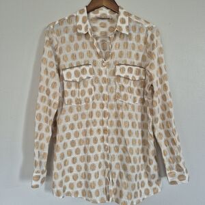 Mos Mosh Cotton Over All Pattern Button Down Top Large